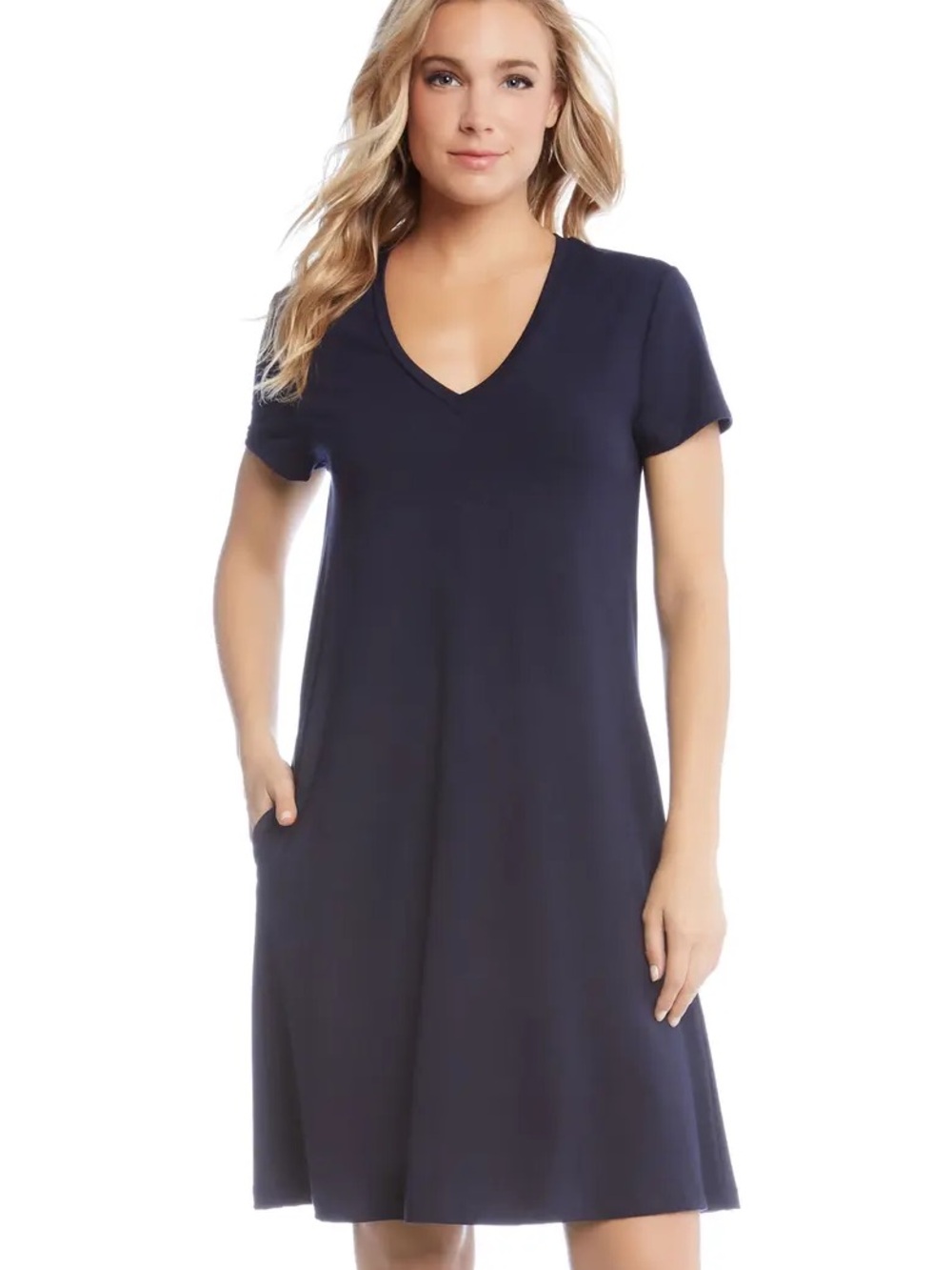 Karen Kane Navy Short-Sleeve V-Neck Swing Dress - Picture 2 of 6